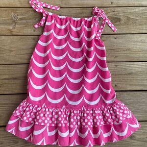 Kelly's Kids Pink & White Scalloped Polka Dot Tie Shoulder Maxi Dress Size 5-6